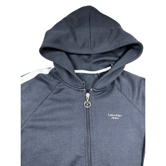 Calvin Klein Jeans Hoodie Womens Size Medium Black White Zip Front Jacket - Picture 3 of 9